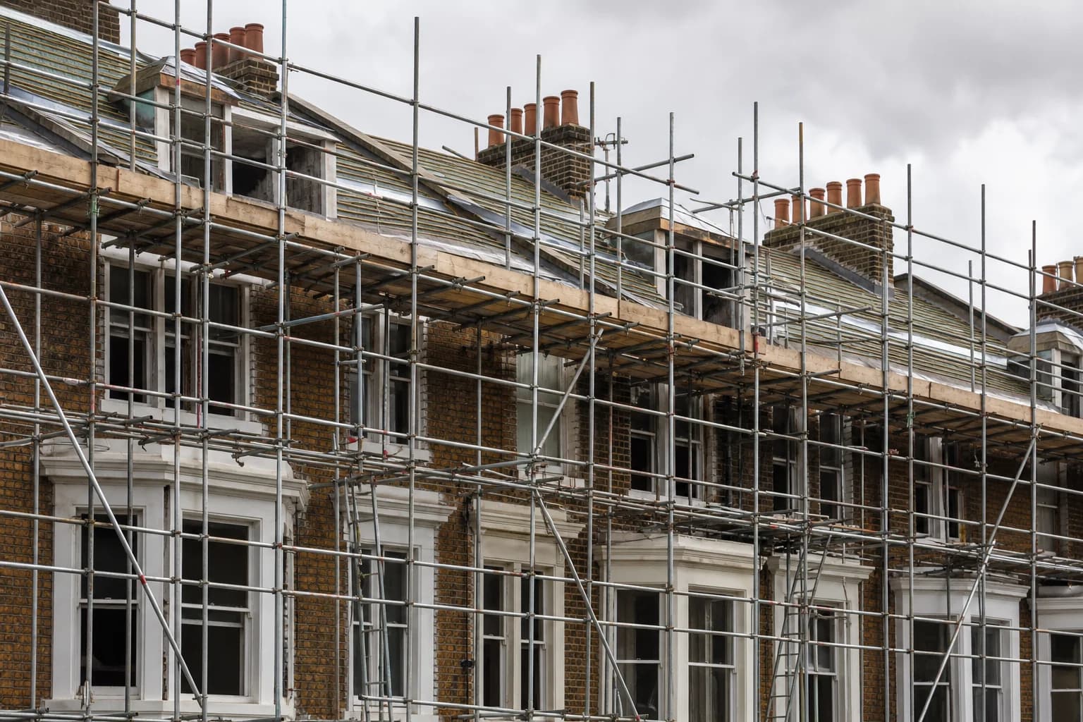 Scaffolding around a London housing block during planned works